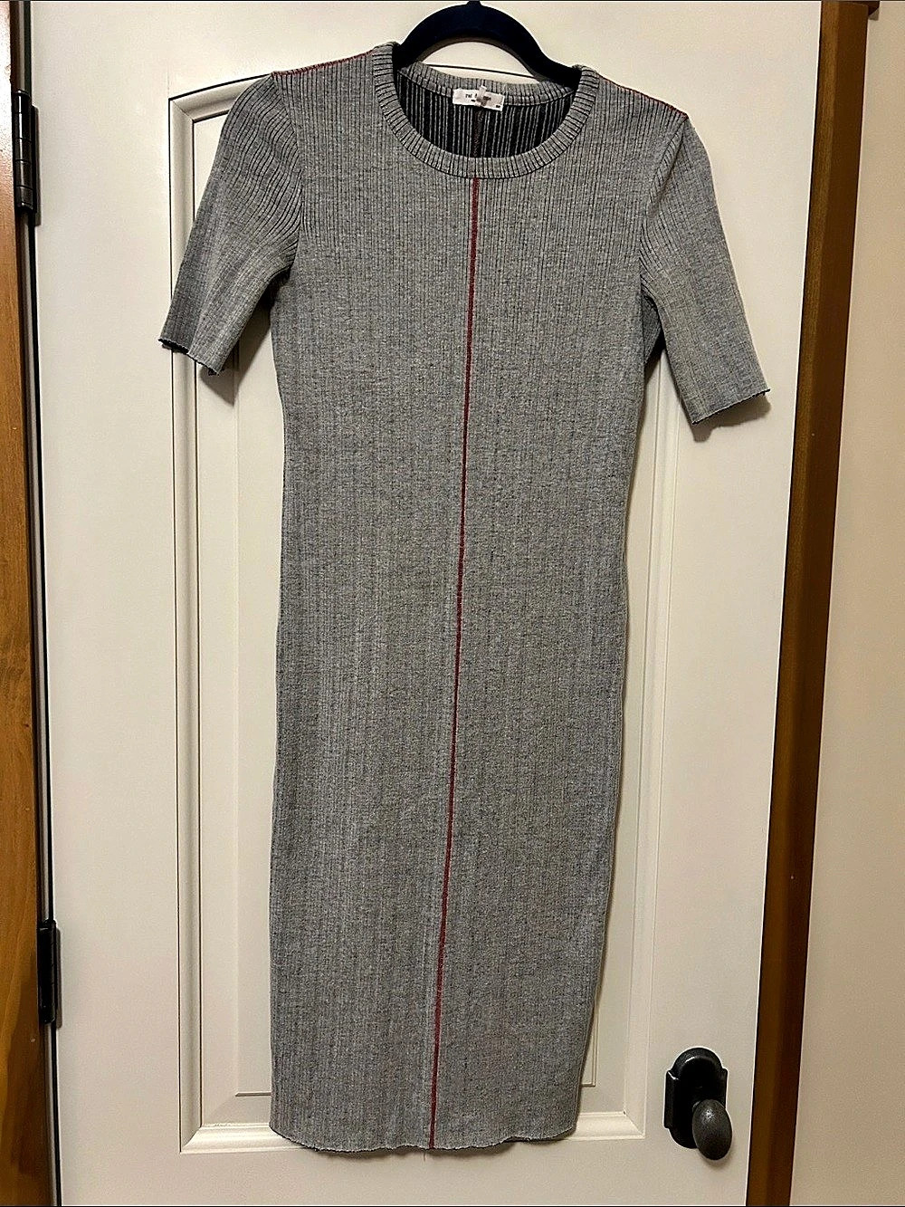 rag & bone Harper Rib Midi Dress in Gray & Red Size Small
